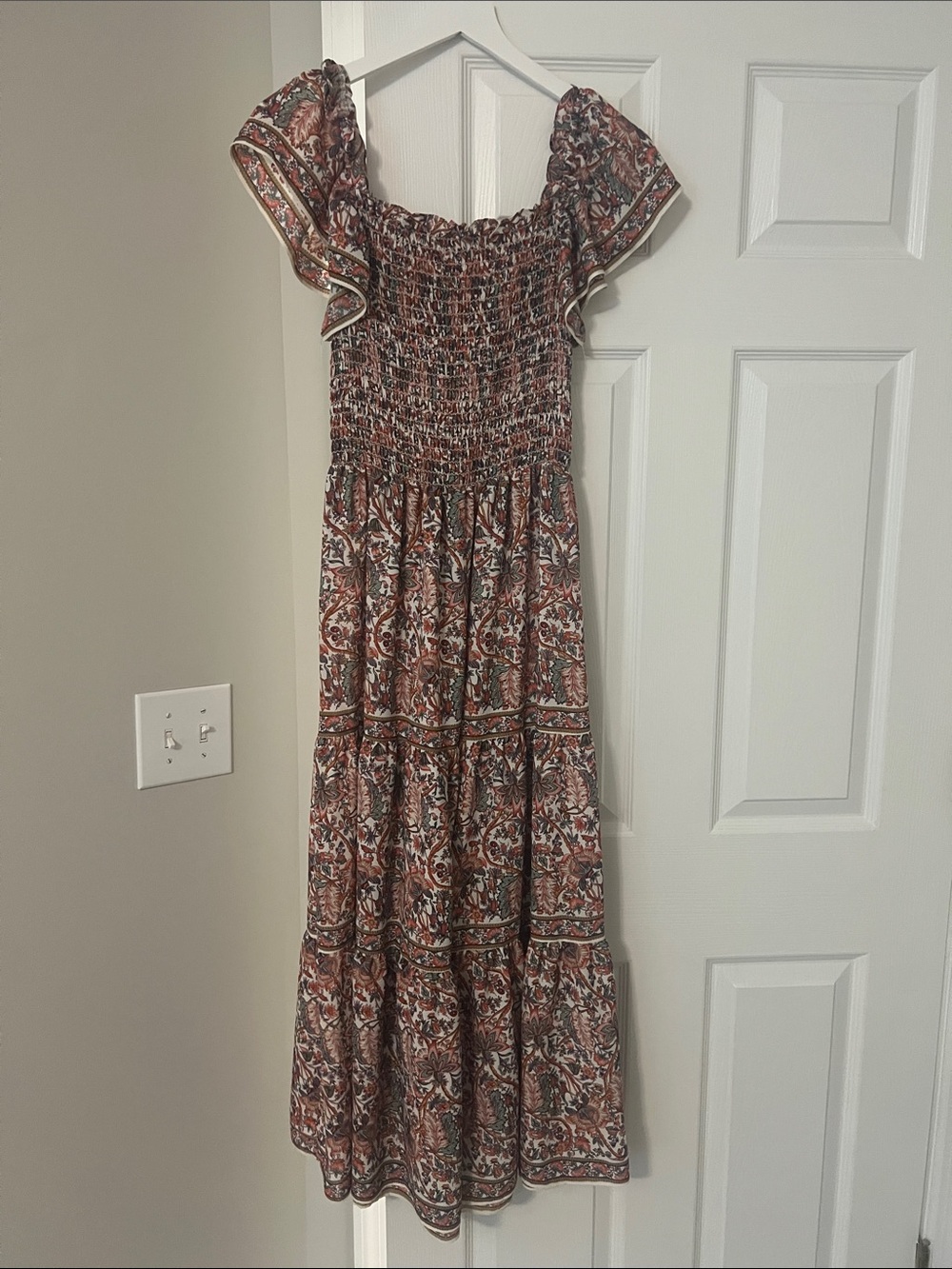 Max Studio Paisley Smocked Maxi Dress with Flutter Sleeves